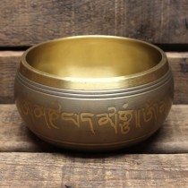 Tibetische gegossene KLANGSCHALE - Om Mani Padme Hum mit Buddha - Gold 12cm